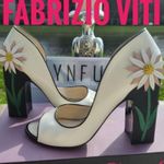 Fabrizio Viti Daisy white open toe sandals chunky heel pumps sz 38= US 7.5/8 Photo 3