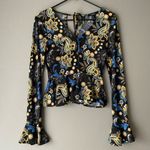 Forever 21  sz M black yellow bell sleeve‎ boho blouse Photo 0