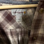Carhartt Burgundy and White Plaid Hooded Shirt Photo 2