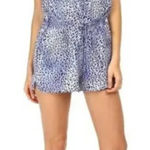 Rebecca Taylor Leo Fever Romper Women's 6 Silk Blue White Leopard Sleeveless Photo 0