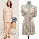 Reformation  Floral Print Button Front Mini Dress Cream Pink Size‎ 4 *Flawed Photo 1