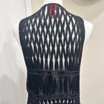 Daytrip  VTG Y2K Black Macramé Fringe Vest Cardigan Boho Festival Hippie Retro Photo 6