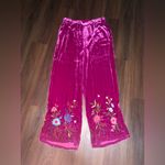 Johnny Was  Ulla Velvet floral pants elastic pink M embroidered fall casual $350 Photo 2