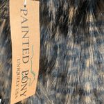 Vintage 90s Faux Fur Vest Brown Black Textured Feathers Small Boho Hippie Photo 5