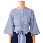 J.O.A. Blue and white striped tie waist business casual blouse size medium Photo 0