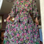 Vtg 80s Sunset Joi Lee Multicolor Floral Satin Georgette Midi Dress Resortwear Pink Size undefined Photo 0