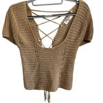 Double Zero Brown Knit Lace-Up Women's Top Photo 0
