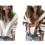 PRETTYGARDEN Long Sleeve Striped Knit Sweater Blue And Cream Size Large Photo 6