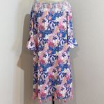 Cabana Life Floral Tropical Print Pink White Blue Off Shoulder Dress XL Photo 1
