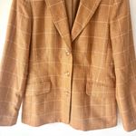 Talbots  Tan White Silk Wool Windowpane Plaid Blazer Professional Career Wear Photo 1
