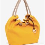 Michael Kors Marina Mustard Yellow Large Gathered Tote Handbag Hobo Canvas Rope Photo 9