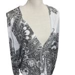 Chico's  Sz 2/L Linen Cardigan Sweater Sheer Black/ White Paisley Lightweight Photo 1