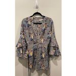 Hummingbird Floral Surplice Bell Sleeve Romper Photo 3