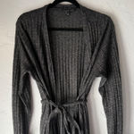 Signature Studio  XL Gray Ribbed Knit Duster Cardigan Long‎ Sleeve Belted Career Photo 0