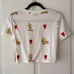 Unique Vintage Looney Tunes Tweety Bird Graphic Tee Red Fringe Cropped Top XS/S Photo 4