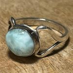 Sterling Silver Vintage Larimar Double Heart 925  Ring Photo 1