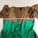 Heart Moon Star Brown and Green Ruffle Sleeve Silk Mai Tie Top Size M Photo 9