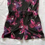 EUC Chic Avenue Medium Black Pink Floral Romper With Pockets Summer Spring Fall Photo 2