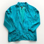 Vintage Womens Silk Blazer Teal Jacket 90s Oversize Single Button Size L Green Size L Photo 0