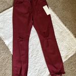 High Waist Ripped Denim Jeans Pants Red Photo 0