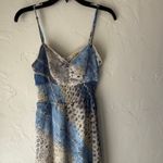 Princess Vera Wang Blue Patchwork Print Dress M Boho Y2K Midi Smocked Backless Blue Size M Photo 1