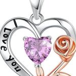 Love Heart Pendant Necklace for Women Sterling Silver Rose Flower Heart Necklace Photo 0