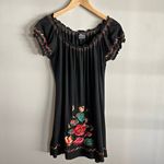 Angie Black Embroidered Boho Peasant Dress Women’s Small Floral Festival Tunic Photo 2