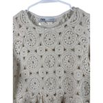 ZARA  Crochet Small Round Medallion Peplum Top Short Sleeve Cream Beige  White Photo 4