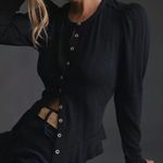 Anthropologie  Pilcro Puff Sleeve Black Ribbed Button Down Cardigan Photo 0
