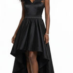 Windsor  Black High Low Tafetta V-Neck Formal Evening Gown Womens S Sophisticated Photo 0