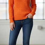 American Eagle  Cable Knit Sweater Mens Medium Orange Scoop Neck Boho Cozy Warm Photo 0