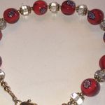 Red & Gold Tone Glass Millefiori Flower Beaded Boho Bracelet Photo 6