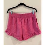 Aerie  Paperbag High Waisted Ruffle Hem Linen Blend Shorts in Bubble Gum Size M Photo 0