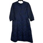 Vintage 1950s Handmade Navy Floral Brocade Coat Dress Mid Century Elegant Blue Size M Photo 1
