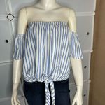 VICI Womens White & Blue Striped Off The Shoulder Tie Waist Top Size Large Photo 9