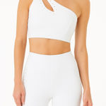 GIGI C Jacqui Sports Bra Women's Medium White One Shoulder Cutout Asymmetrical Photo 0