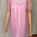 Vintage pink satin lace trimmed nightgown and sheer‎ robe Photo 0