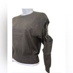 UNIQ New Women's Long Sleeve Grey Pullover Sweater Open Shoulder with Rings Gray Photo 2