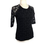 Reiss  Womens Small Magnolia Lace Overlay Black Professional Blouse Shirt Sheer Photo 2