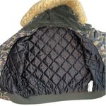 ZARA Camouflage Floral Embroidered Faux Fur Hood Puffer Coat Size L Soft Cuffs Photo 3