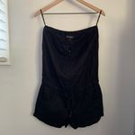 Guess Y2K Medium NEW Strapless Romper Cut Out Keyhole Linen Black Drawstring Photo 3