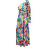SooLinen One Shoulder Long Sleeve Slit Maxi Dress in Multi Floral, Size L​ Blue Size L Photo 1