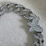 White Gold Filled Pave Cuban Link Chain Bracelet with CZ and Butterfly Silver Photo 3