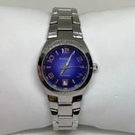 Fossil blue women’s date watch 28mm round case silver tone 100MWR link running Photo 0