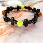 Rose & Cross Handmade Beaded Bracelet Black Brown & Neon Green Photo 1