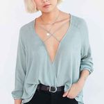 Silence + Noise Urban Outfitters  Mayfair Plunge Surplice Top Sage Size Small Photo 0