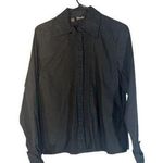Rafaella Black Long Sleeve Collared Ruffle Front Button Down Blouse Women Sz 8 Photo 0