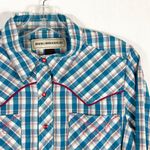 Bit & Bridle  Small Top Snap Up Western Shirt Blue‎ Pink Embroidered Plaid 285 Photo 3