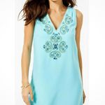 Lilly Pulitzer Penelope Blue Ibiza Embellished Satin Back Crepe Sz 4 Shift Dress Photo 0