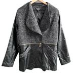 Luii Faux Leather Jacket Zipper Convertible Coat Black and Grey Boucle Size XL Photo 0
